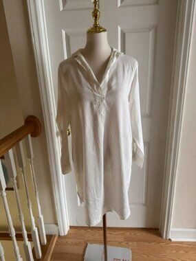 NWT 4Our Dreamers White A-Line Coverup | Popover V-Neck Dress | Size XS